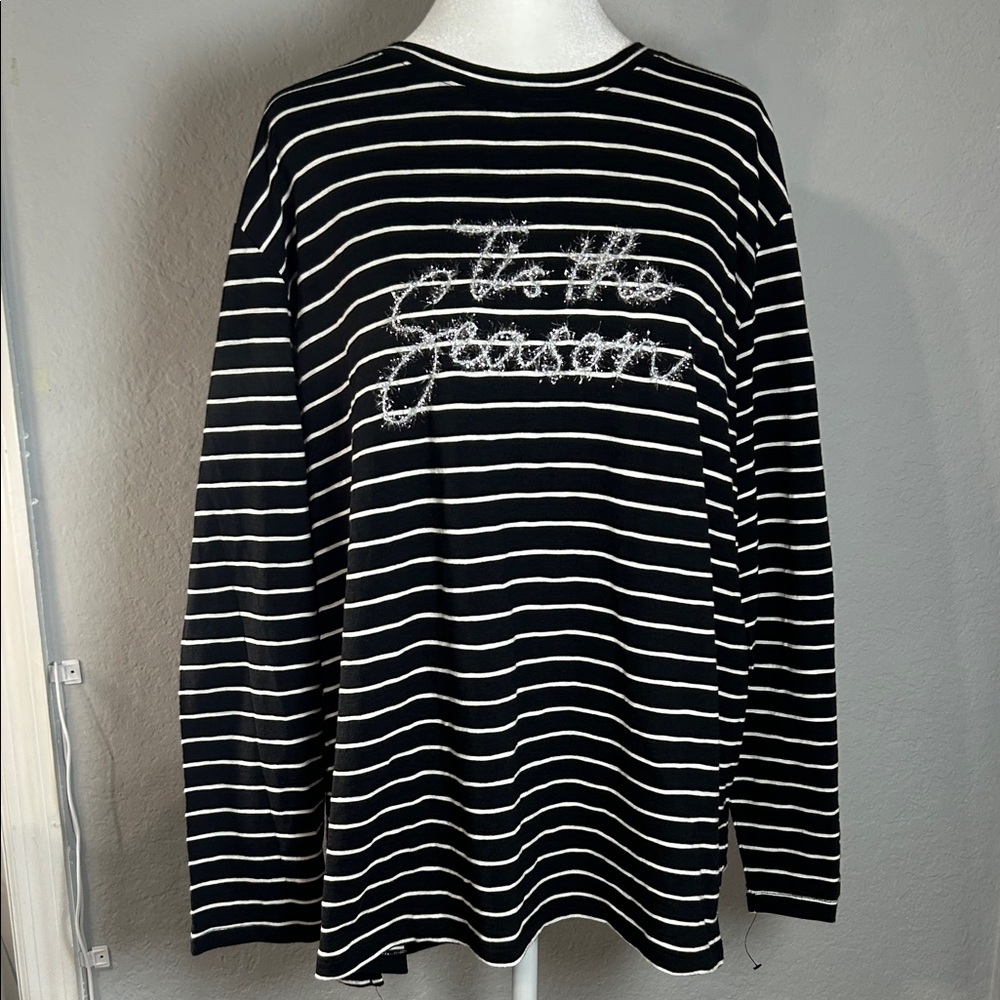 Talbots Women  Black and White Striped Top NEW Size 2X